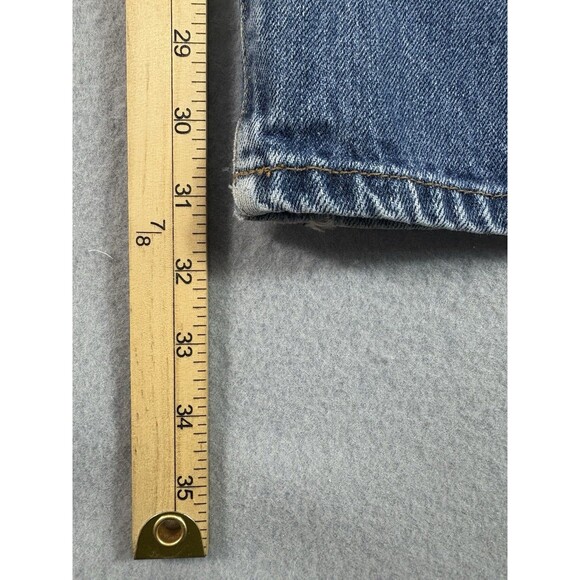 American Eagle Jeans 32x31 Blue Button Fly Relaxed Straight Distressed Tag 34x32 - Picture 7 of 14